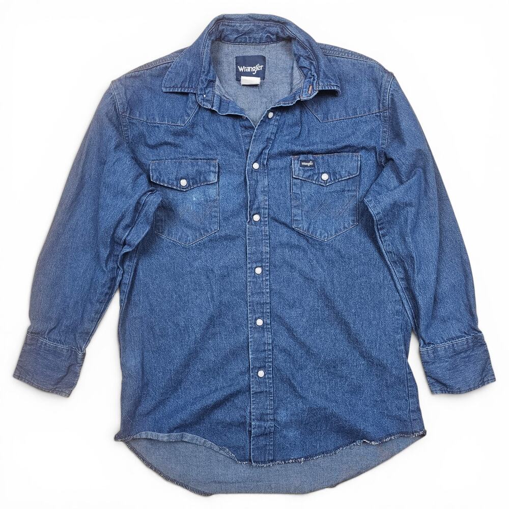 WRANGLER Denim Western Pearl Snap Shirt Men's L VTG Y2K Cowboy Ranch Workwear